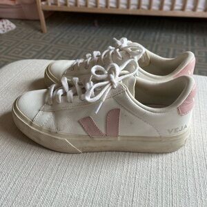 Veja Women's Cream and Pink Sneakers
